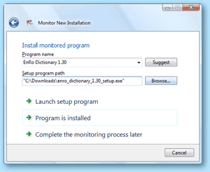 Total Uninstall - Install the monitored program